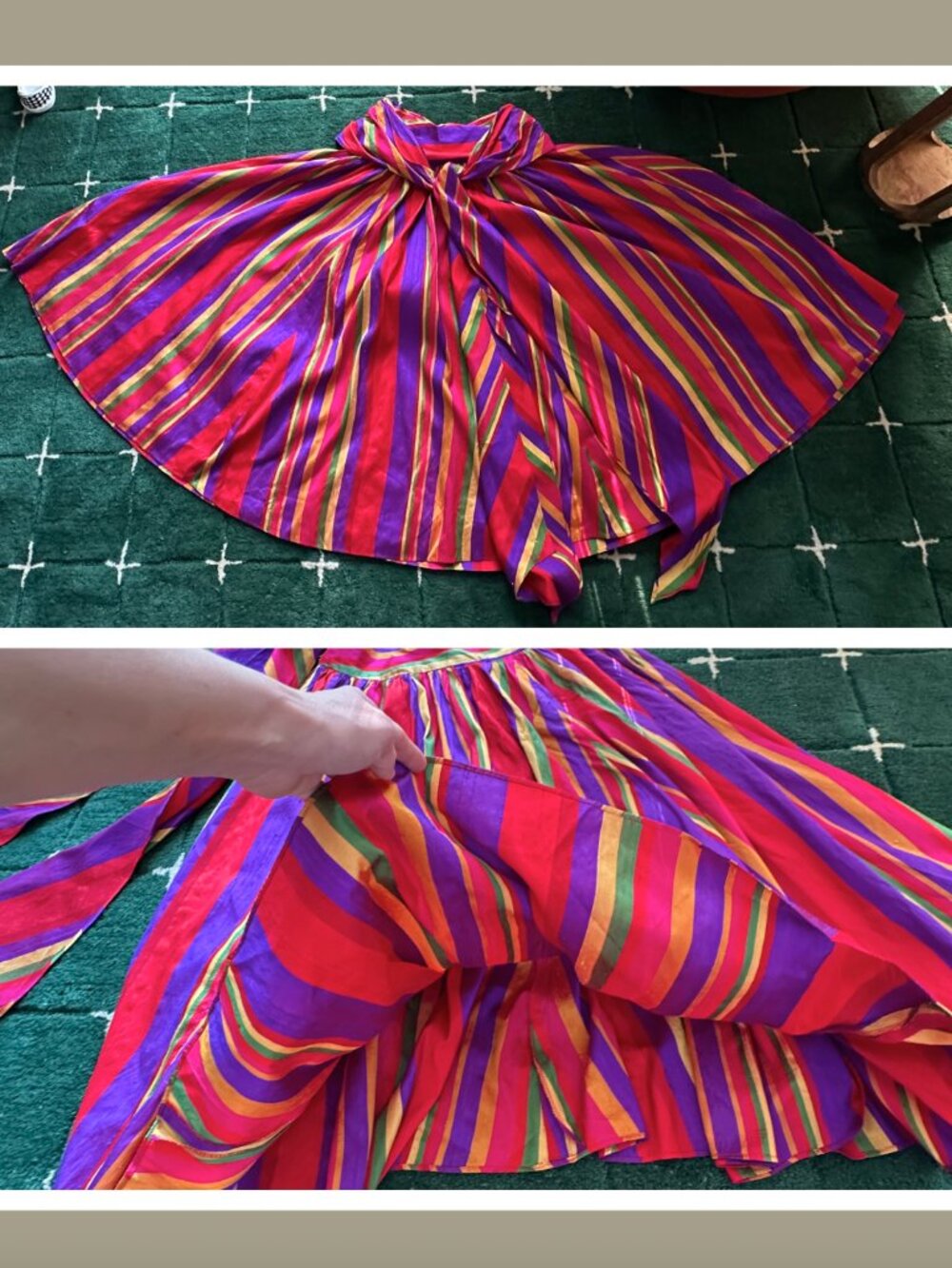 Ralph Lauren Vintage Silk Multicolor Striped Maxi Skirt 8 - Picture 3 of 13